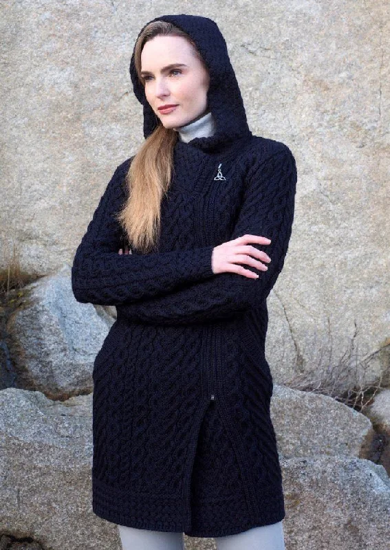 Aran Crafts Heart Design Hooded Coat | Navy