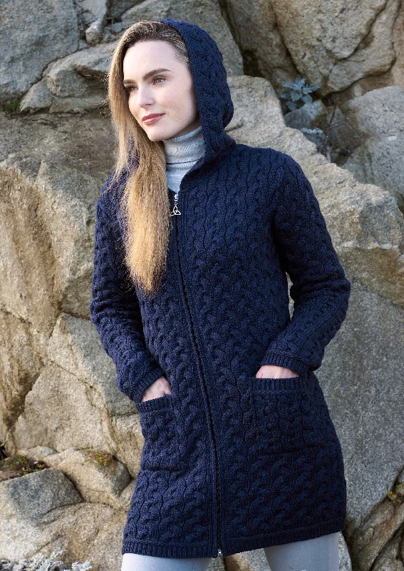 Aran Luxurious Chunky Cable Coat | Blue