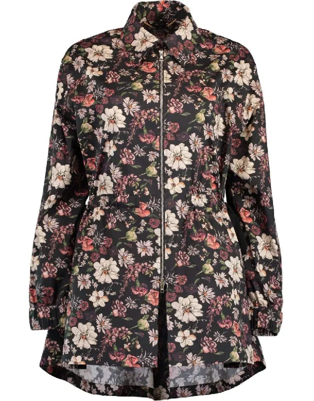 Black Floral Print Poplin Anorak