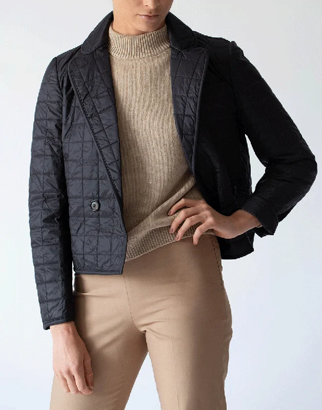 Cropped Quilted Taffeta Double Breasted Coat