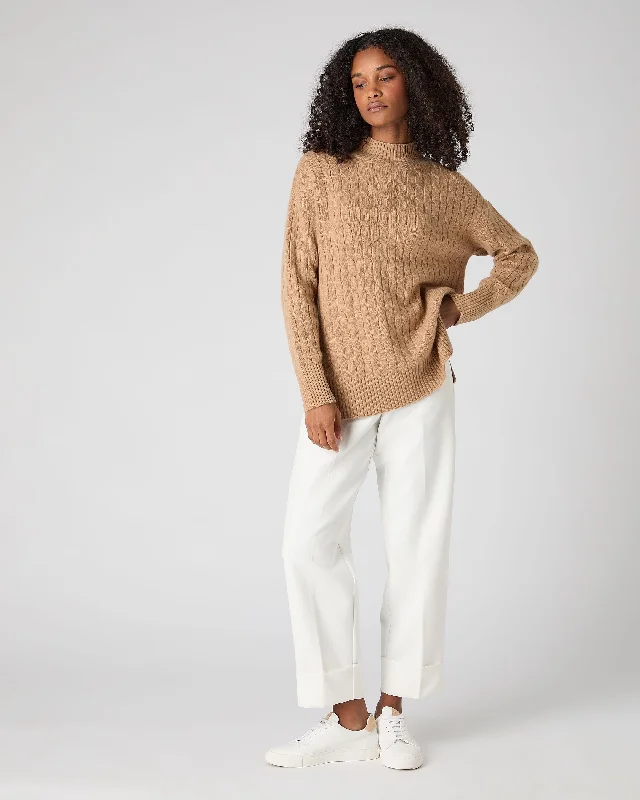 Women's Esme Cable Mock Neck Cashmere Sweater Sahara Brown