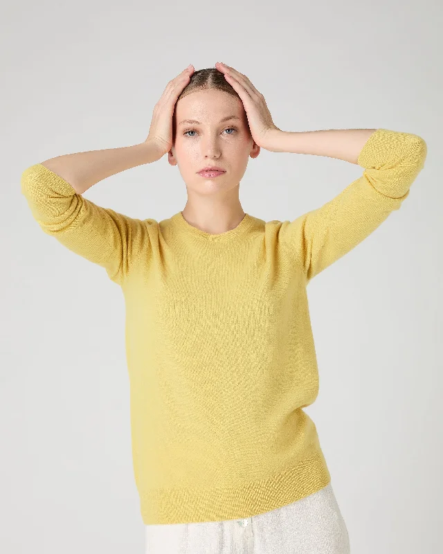 Women's Evie Classic Round Neck Cashmere Sweater Citrine Yellow