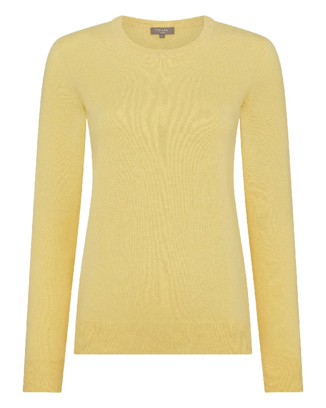 Women's Evie Classic Round Neck Cashmere Sweater Citrine Yellow