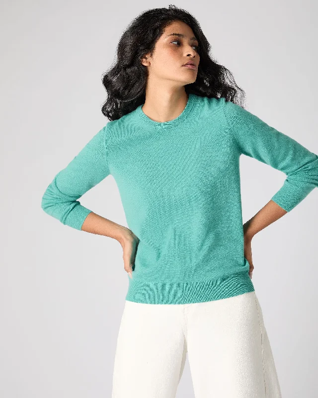 Women's Evie Classic Round Neck Cashmere Sweater Opal Green