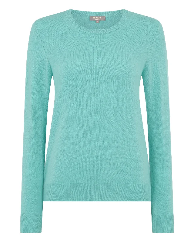 Women's Evie Classic Round Neck Cashmere Sweater Opal Green