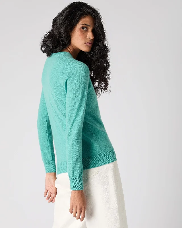 Women's Evie Classic Round Neck Cashmere Sweater Opal Green