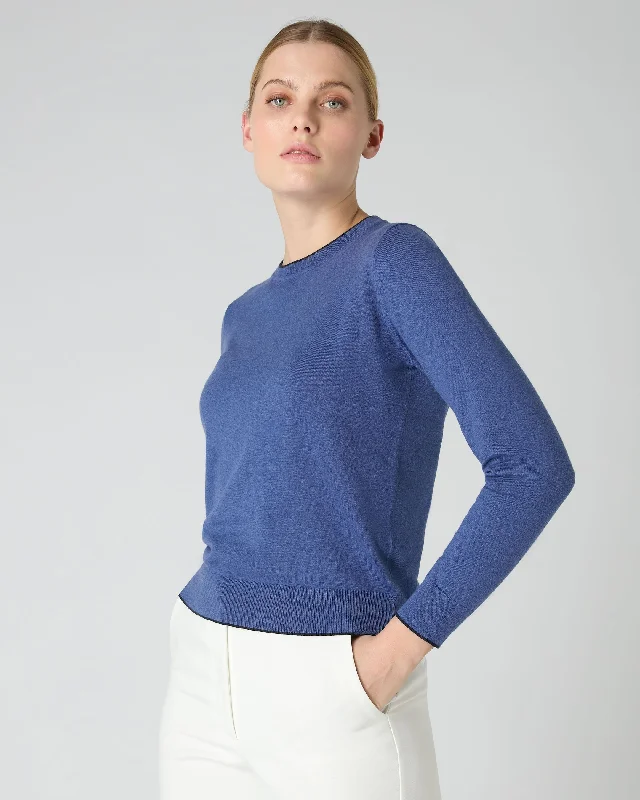 Women's Cotton Cashmere Round Neck Sweater Denim Blue