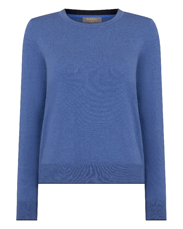 Women's Cotton Cashmere Round Neck Sweater Denim Blue