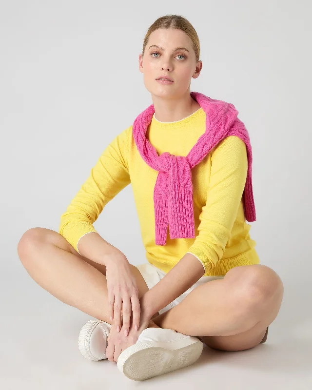 Women's Cotton Cashmere Round Neck Sweater Sunshine Yellow