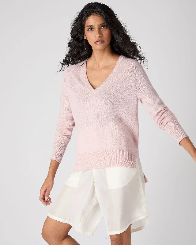 Women's Longline V Neck Cashmere Sweater Quartz Pink