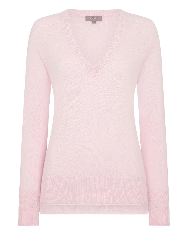 Women's Longline V Neck Cashmere Sweater Quartz Pink