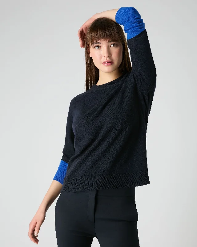 Women's Relaxed Round Neck Cashmere Sweater Navy Blue