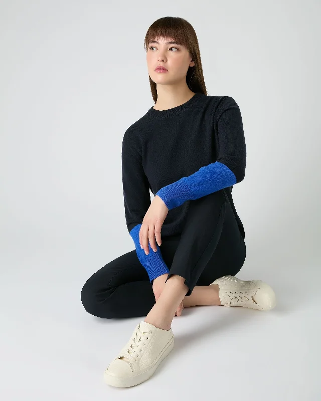 Women's Relaxed Round Neck Cashmere Sweater Navy Blue