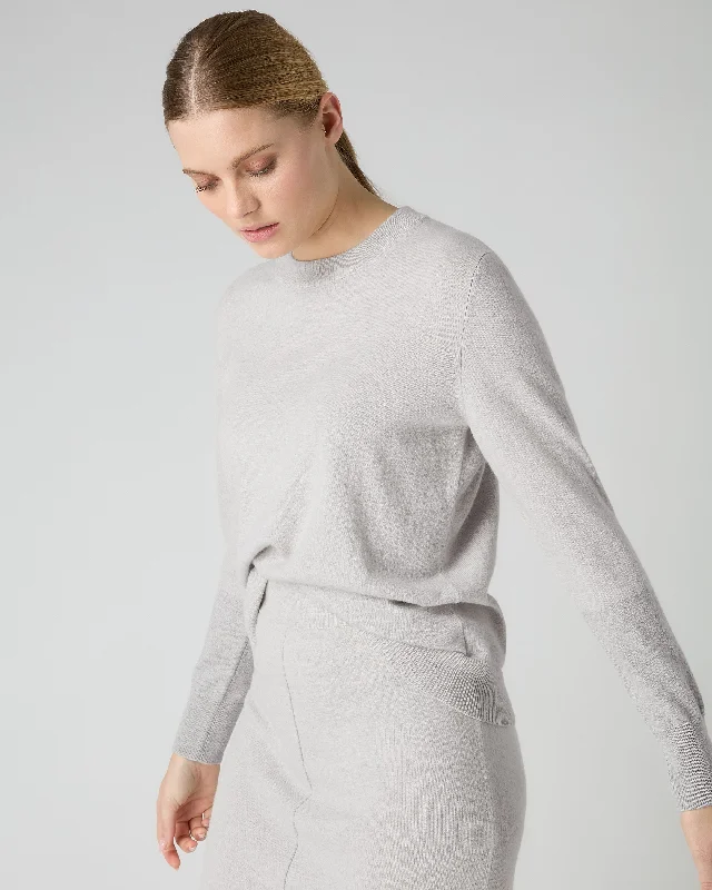 Women's Relaxed Round Neck Cashmere Sweater Pebble Grey