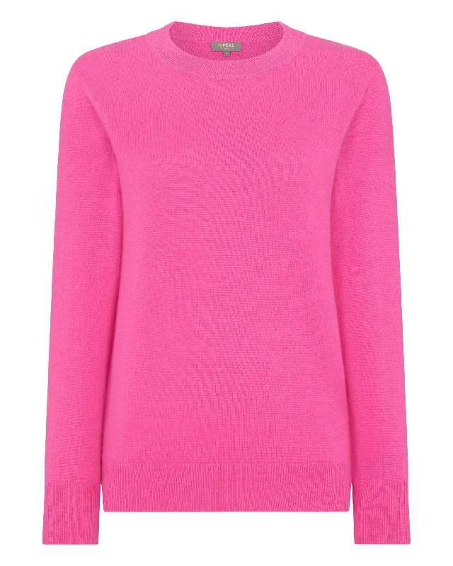 Women's Relaxed Round Neck Cashmere Sweater Vibrant Pink