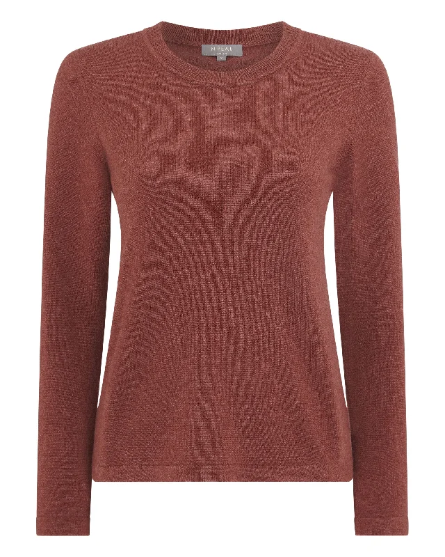 Women's Hallie Round Neck Cashmere Sweater Terracotta Brown