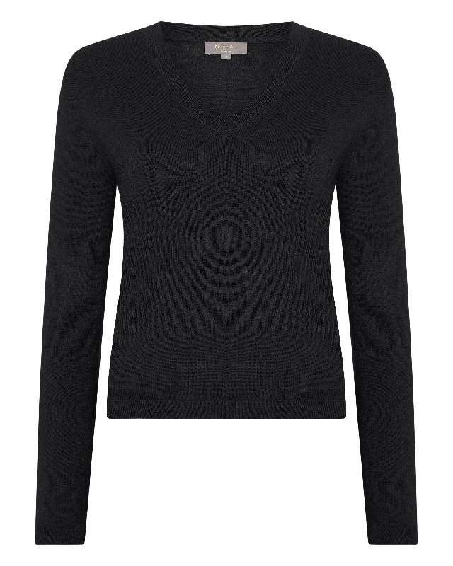 Women's Superfine Cashmere V Neck Sweater Black