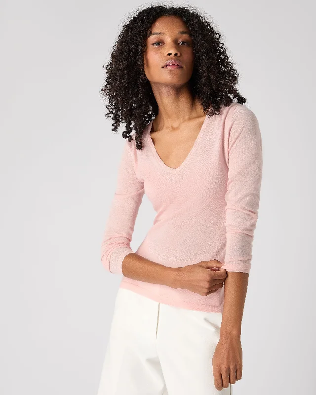 Women's Imogen Superfine Cashmere V Neck Sweater Blush Pink