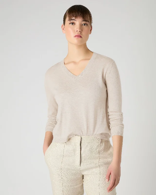 Women's Superfine Cashmere V Neck Sweater Sandstone Brown