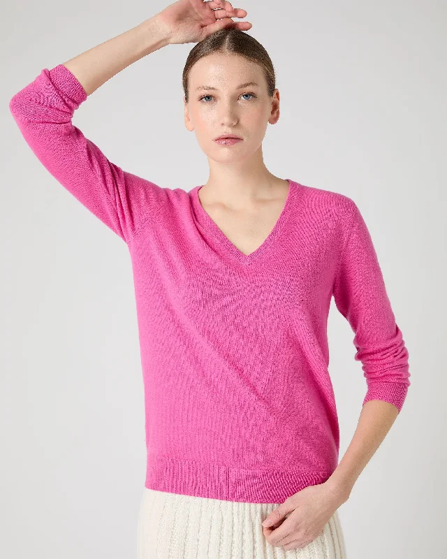 Women's Phoebe V Neck Cashmere Sweater Vibrant Pink