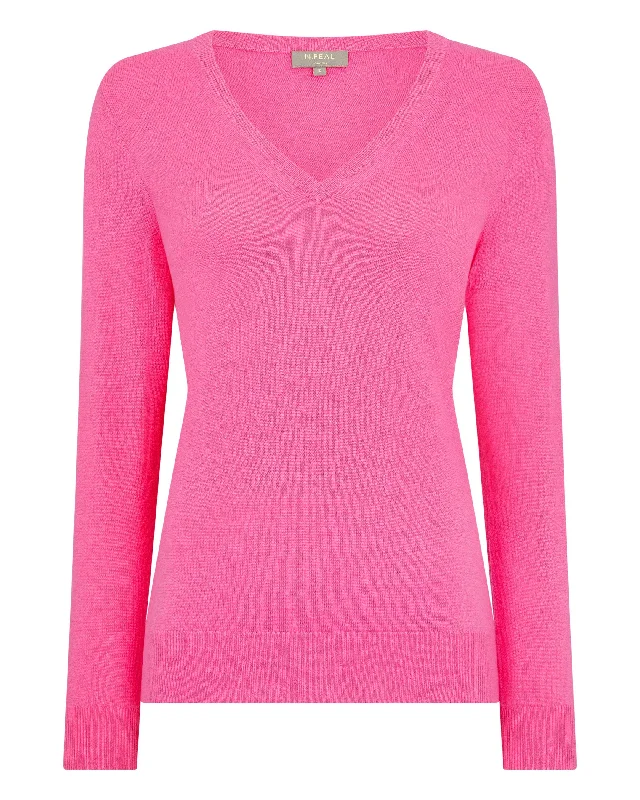 Women's Phoebe V Neck Cashmere Sweater Vibrant Pink