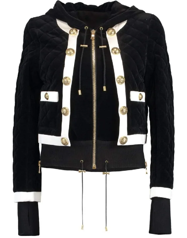 Zip Hooded Quilted Velvet Jacket