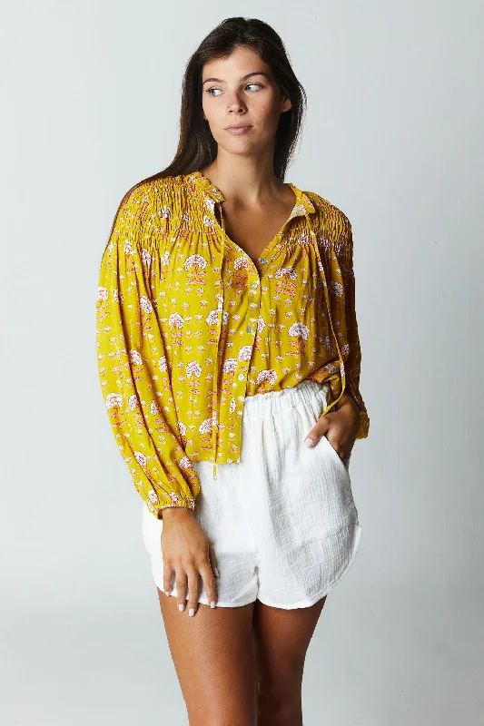 Lorelei Blouse // Olive Block Print