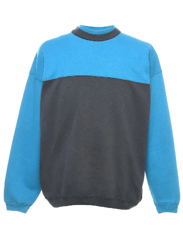 Two-Tone Blue & Grey Contrast Plain Sweatshirt - L