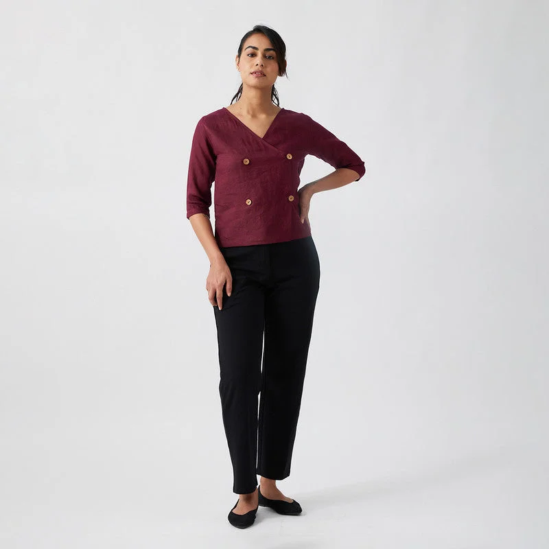 Linen Wrap Top for Women | Port Red