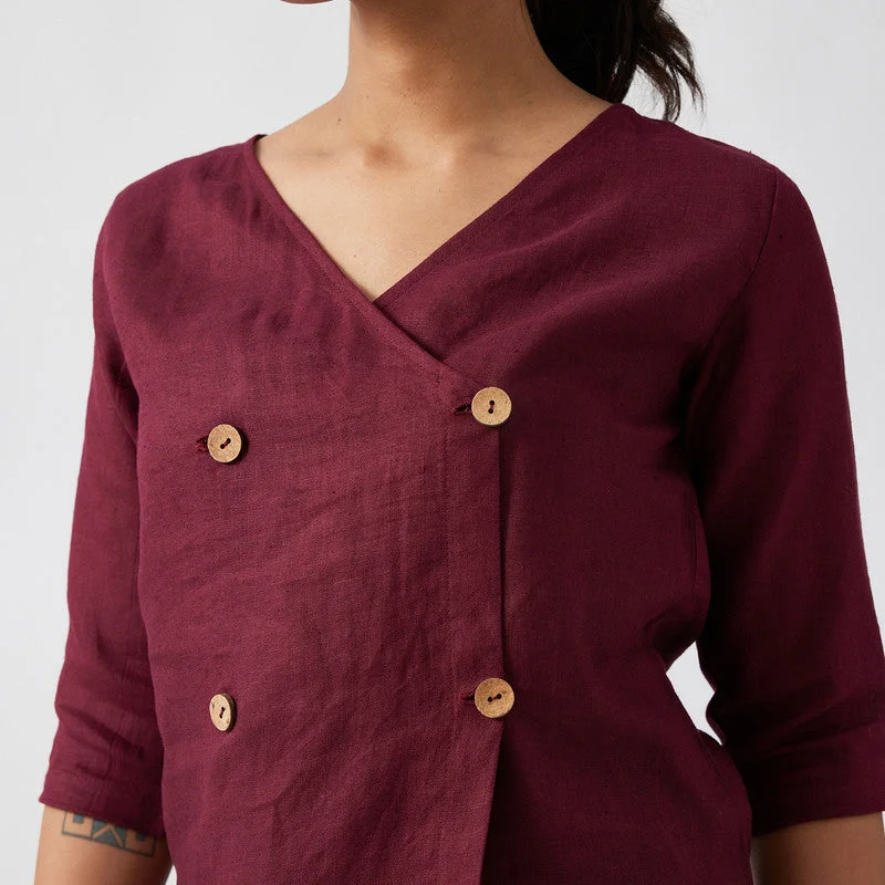 Linen Wrap Top for Women | Port Red