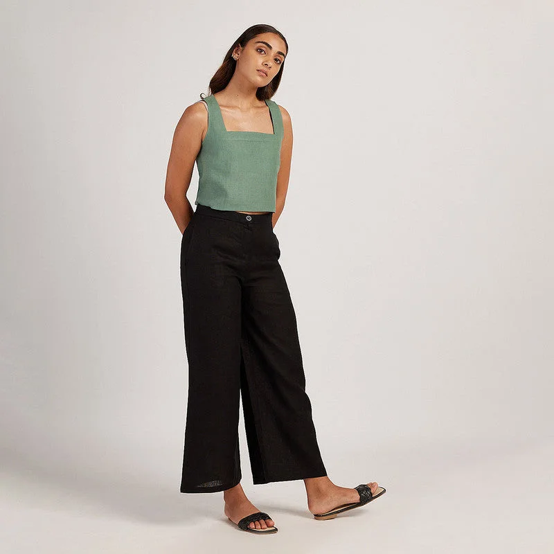 Sage Green Linen Crop Top | Back-Tie