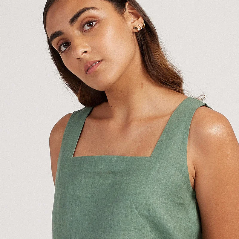 Sage Green Linen Crop Top | Back-Tie