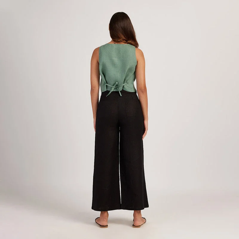 Sage Green Linen Crop Top | Back-Tie