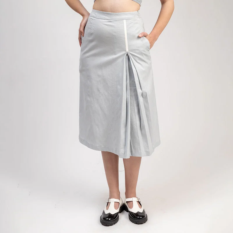 Cotton Linen Pleated Skirt for Women | Blue