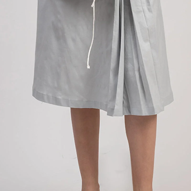 Cotton Linen Pleated Skirt for Women | Blue