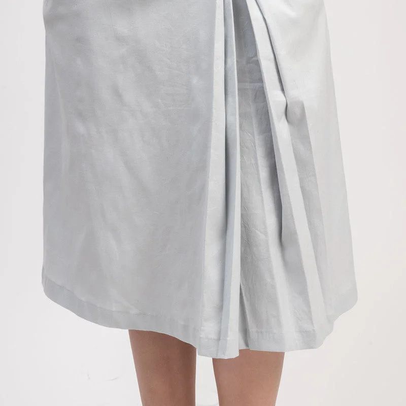 Cotton Linen Pleated Skirt for Women | Blue