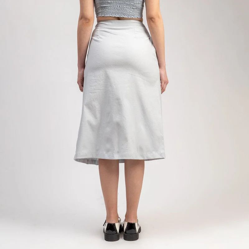 Cotton Linen Pleated Skirt for Women | Blue