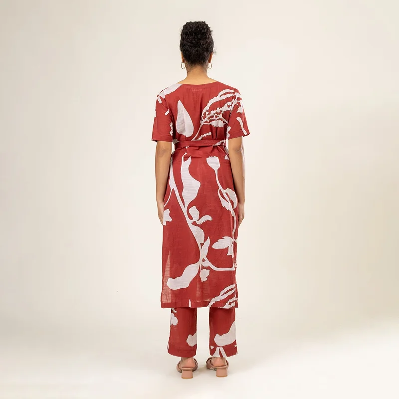 Upcycled Cotton Co-Ord Set for Women | Sybil Print | Red