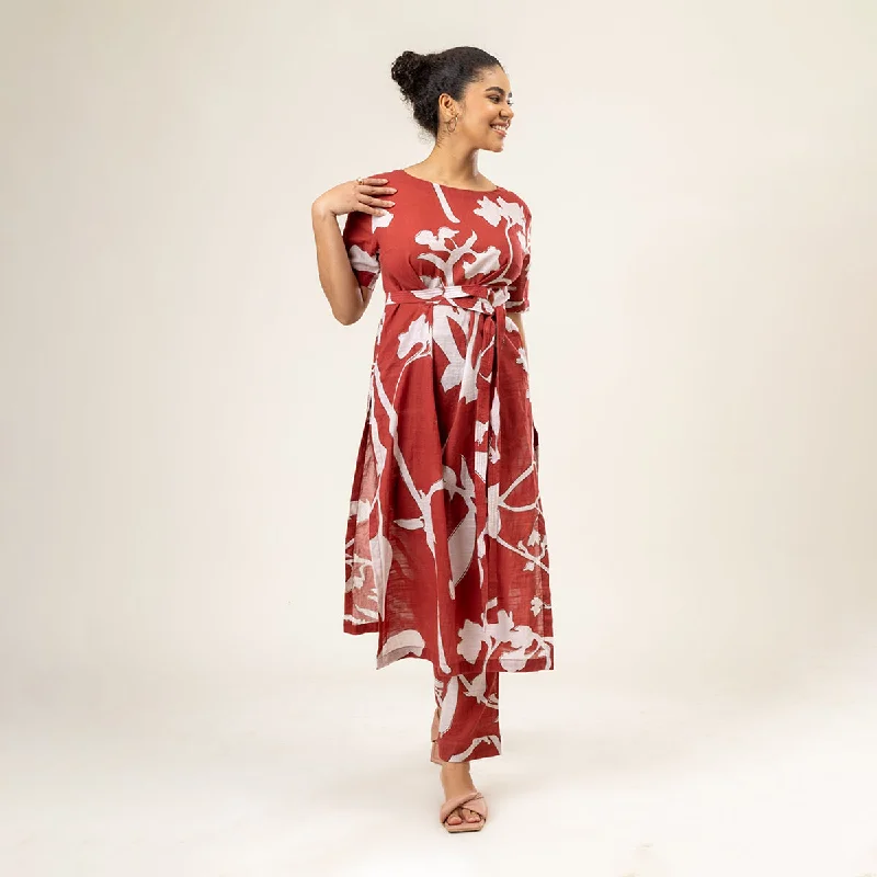 Upcycled Cotton Co-Ord Set for Women | Sybil Print | Red