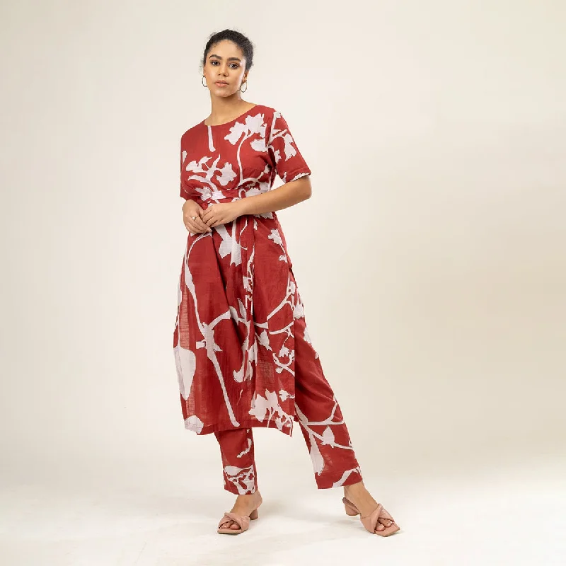 Upcycled Cotton Co-Ord Set for Women | Sybil Print | Red