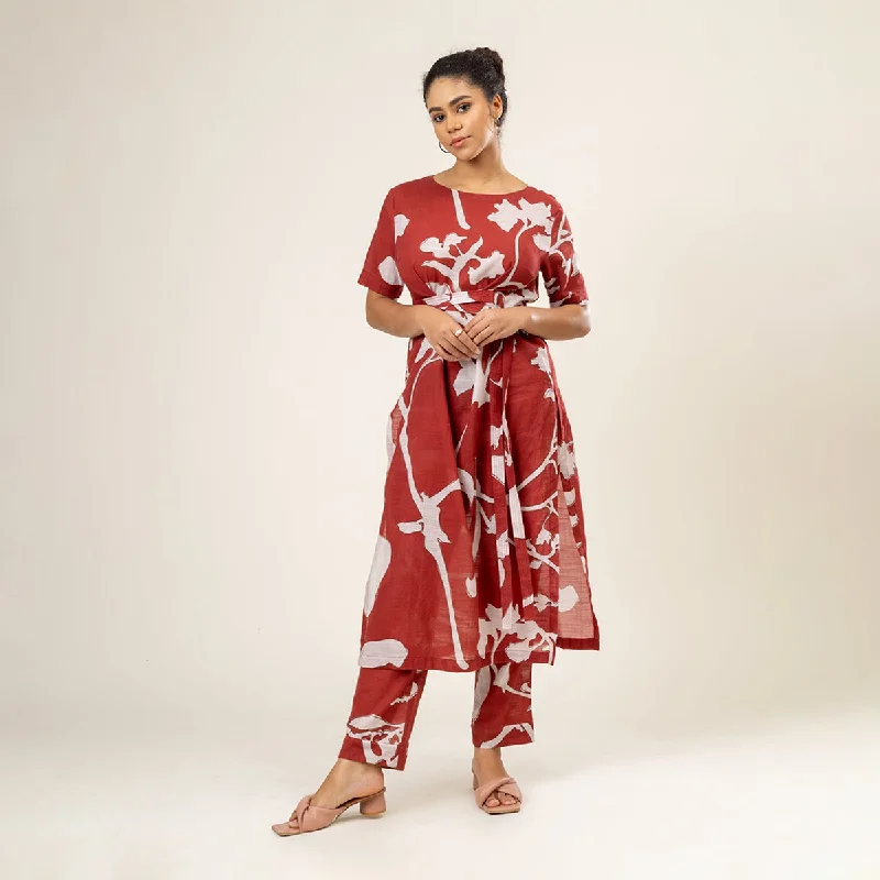 Upcycled Cotton Co-Ord Set for Women | Sybil Print | Red