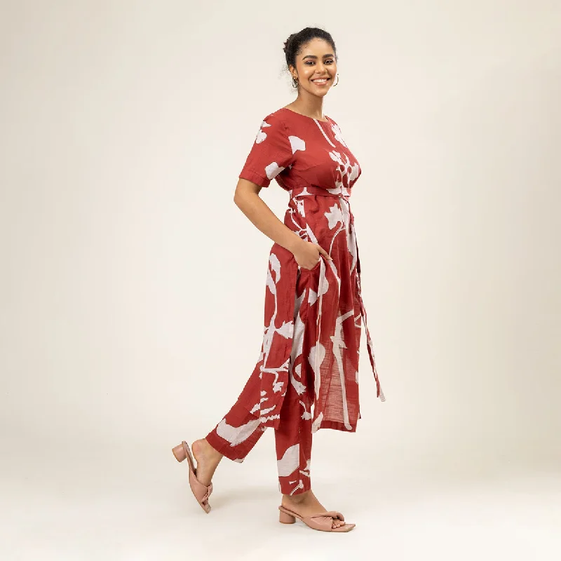 Upcycled Cotton Co-Ord Set for Women | Sybil Print | Red