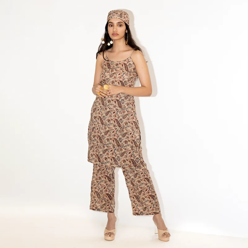 Cotton Paisley Print Co-Ord Set | Beige