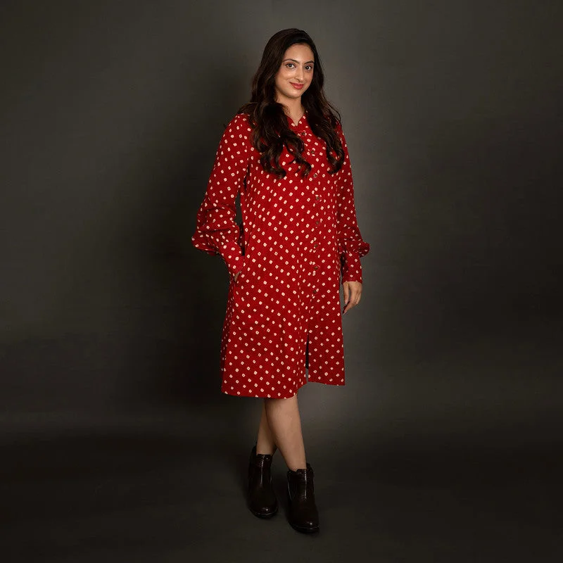 Cotton Bandhani Dress for Women | Red