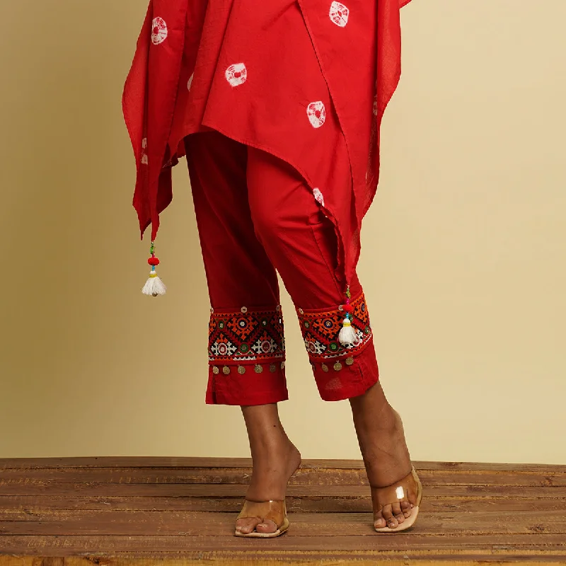 Cotton Cambric Kaftan Co Ord Set for Women | Tie-Dye | Red