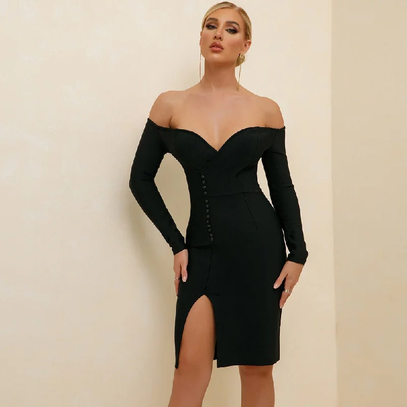 BerriesJam - Long Sleeve Off Shoulder Bandage Dress