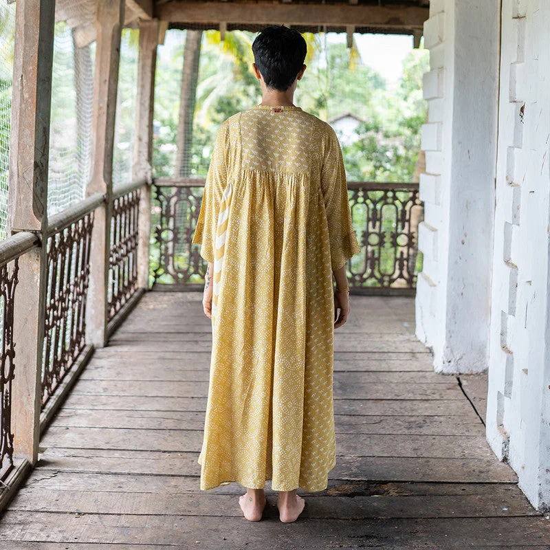 Cotton Silk A-Line Dress | Handblock Print | Yellow