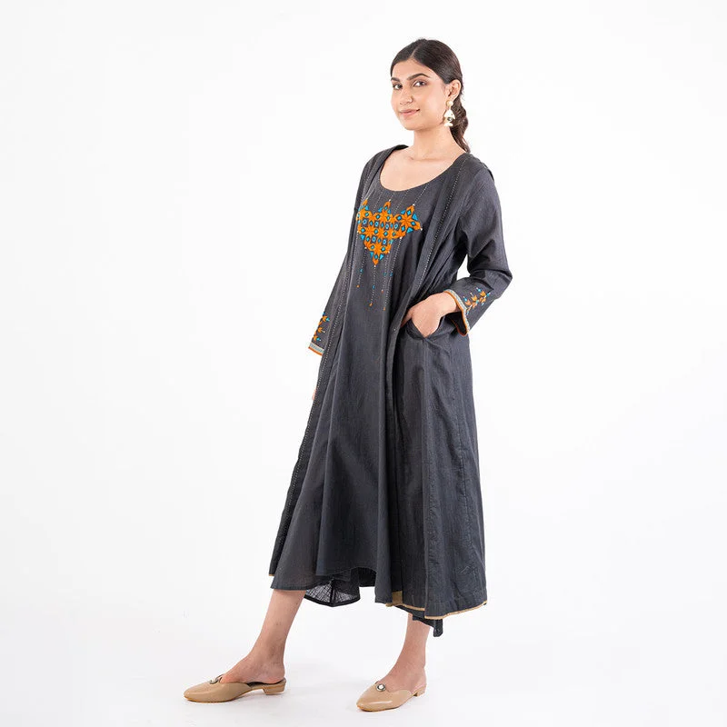 Cotton Embroidered Shrug for Women | Charcoal