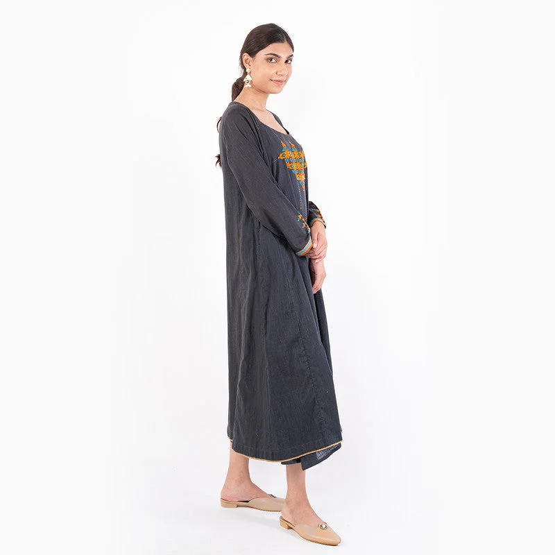 Cotton Embroidered Shrug for Women | Charcoal