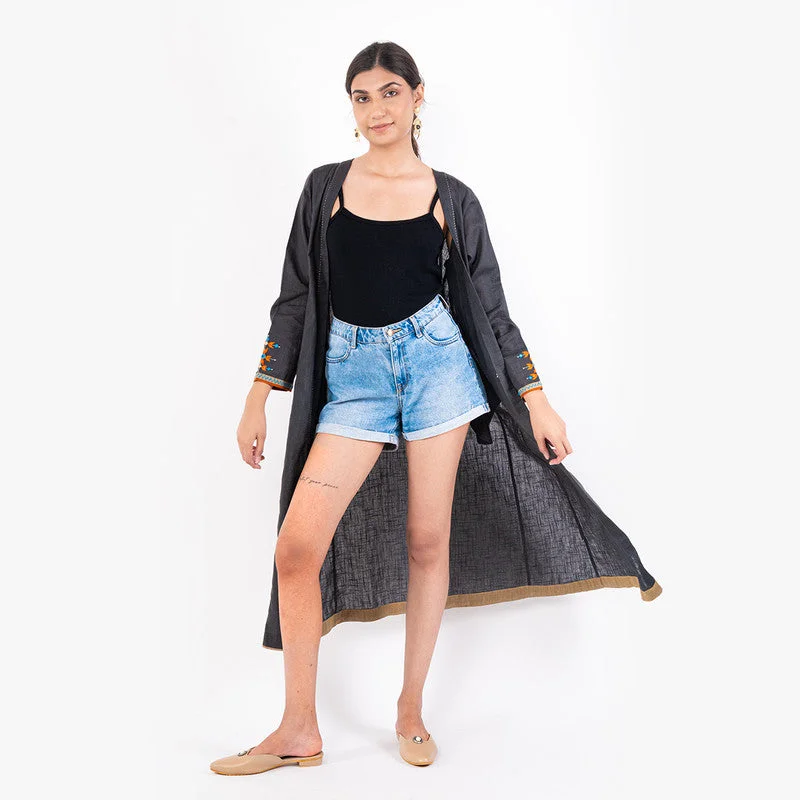 Cotton Embroidered Shrug for Women | Charcoal